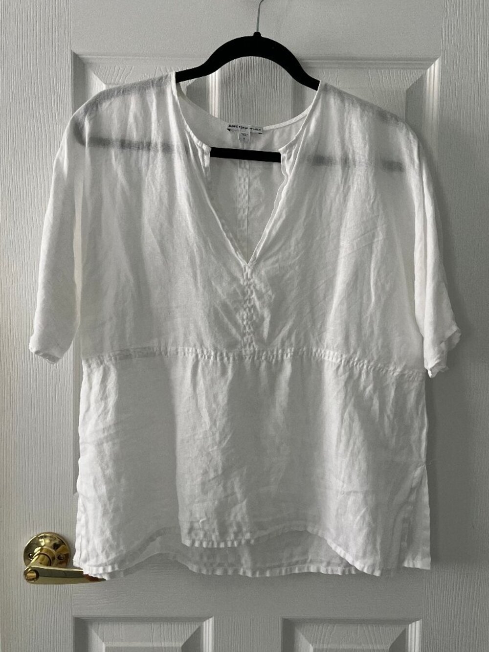 JAMES PERSE Split Front Linen Top V-Neck Tunic in White - Size 2 - Authentic